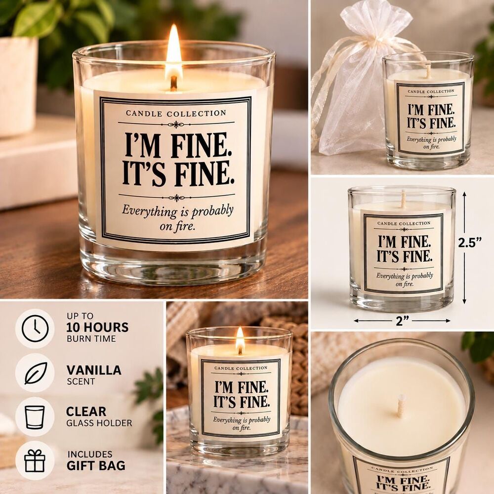 Its Fine. Im Fine. Vanilla Scented Candle Glass Vase with Gift Bag - Picture 2 of 5